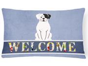 White Boxer Cooper Welcome Canvas Fabric Decorative Pillow BB5695PW1216