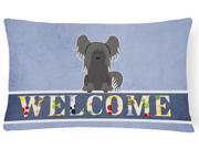 Chinese Crested Black Welcome Canvas Fabric Decorative Pillow BB5693PW1216