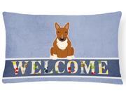 Bull Terrier Red Welcome Canvas Fabric Decorative Pillow BB5715PW1216