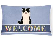 Border Collie Black White Welcome Canvas Fabric Decorative Pillow BB5699PW1216