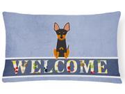 English Toy Terrier Welcome Canvas Fabric Decorative Pillow BB5690PW1216