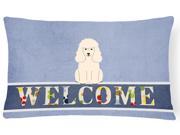 Poodle White Welcome Canvas Fabric Decorative Pillow BB5651PW1216