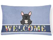 French Bulldog Black Welcome Canvas Fabric Decorative Pillow BB5595PW1216
