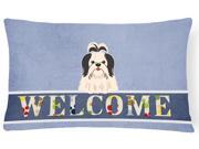 Shih Tzu Black White Welcome Canvas Fabric Decorative Pillow BB5669PW1216