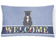 Staffordshire Bull Terrier Blue Welcome Canvas Fabric Decorative Pillow BB5627PW1216