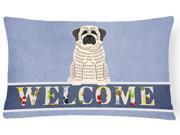 Mastiff Brindle White Welcome Canvas Fabric Decorative Pillow BB5597PW1216