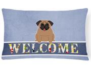Pug Brown Welcome Canvas Fabric Decorative Pillow BB5586PW1216