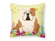 Easter Eggs English Bulldog Fawn White Fabric Decorative Pillow BB6125PW1818