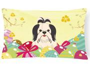 Easter Eggs Shih Tzu Black White Canvas Fabric Decorative Pillow BB6088PW1216