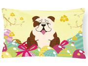 Easter Eggs English Bulldog Brindle White Canvas Fabric Decorative Pillow BB6121PW1216