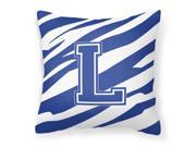 Monogram Initial L Tiger Stripe Blue and White Decorative Canvas Fabric Pillow Monogram Initial L Tiger Stripe Blue and White Decorative Canvas Fabric Pillow