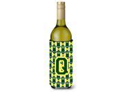 Letter Q Football Green and Yellow Wine Bottle Beverage Insulator Hugger CJ1075-QLITERK Letter Q Football Green and Yellow Wine Bottle Beverage Insulator Hugger CJ1075-QLITERK
