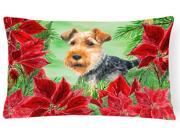 Welsh Terrier Poinsettas Canvas Fabric Decorative Pillow CK1348PW1216 Welsh Terrier Poinsettas Canvas Fabric Decorative Pillow CK1348PW1216