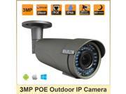 HOSAFE K3MB1GP 3MP ONVIF Outdoor POE IP Camera w 42 IR LED Waterproof Motion Detection and Email Alert