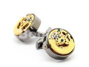 Stainless Steel with Golden Kinetic Black Watch Movement Cufflinks with Brown Cufflink Box