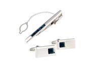 Fashion Navy Blue Crystal Rectangle Cufflilnks and Tie Clip Set