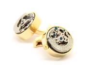 Stainless Steel with Silver Kinetic Golden Watch Movement Cufflinks