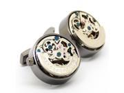 Stainless Steel with Silver Kinetic Black Watch Movement Cufflinks with Cuff Links Box