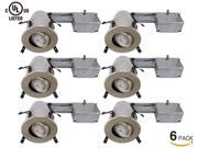 6 PACK 4 inch Remodel Recessed Can Gimbal Trim Kit UL listed Air Tight IC Housing Can GU10 Socket Included Swivel Satin Nickel Metal Trim Decorative Rec