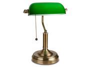 TORCHSTAR Traditional Banker’s Lamp Antique Style Emerald Green Glass Desk Light Fixture Satin Brass Finish Metal Beaded Pull Cord Switch Attached