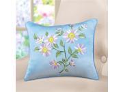Embroidered Daisy Blue Accent Pillow