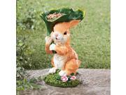 Resin Bunny with Leaf Statue