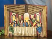 Lighted Open Bible Last Supper Tabletop Sculpture