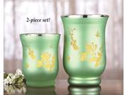 Metallic Green Hurricane Candle Holders Set of 2