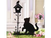 Cat and Birdhouse Shadow Garden Stake