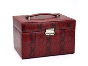 3 Layer Premium Red Serpentine PU Leather jewerly box Jewelry Organizer Excellent layout design with Lock