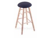 XL Maple Round Cushion Counter Stool with Turned Legs Natural Finish Allante Dark Blue Seat and 360 Swivel