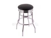 C7C3C Classic Series 30 Bar Stool with Chrome Finish Ribbed Chrome Accent Ring Black Vinyl Seat and 360 swivel