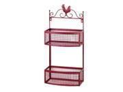 Double Basket Red Rooster Iron Wall Rack