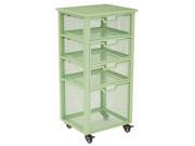 Garret 4 Drawer Rolling Cart in Green Metal Finish Frame and Wood Top Fully Assembled.