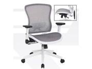 White Breathable Mesh Back and Paddded Mesh Seat Managers Chair with Adjustable Flip Arms Adjustable Lumbar Support Coated Nylon Base.