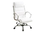 Executive Chair with thick padded White faux leather seat and back with built in lumbar support and Chrome Finish Base