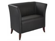 Black Faux Leather Love Seat With Cherry Finish Shipped Assembled With Legs Unmounted.