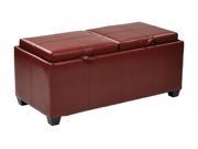 Bedford Storage Ottoman With Dual Trays and seats in Red Bonded Leather