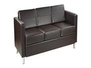 Pacific Easy Care Espresso Faux Leather Sofa Couch with Box Spring Seats and Silver Color Legs by Ave Six