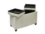 Bedford Storage Ottoman With Dual Trays and seats in Cream Bonded Leather