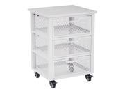 Garret 3 Drawer Rolling Cart in White Metal Finish Frame and Wood Top Fully Assembled.