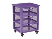 Garret 3 Drawer Rolling Cart in Purple Metal Finish Frame and Wood Top Fully Assembled.