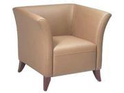 Taupe Faux Leather Club Chair With Cherry Finish Shipped Assembled With Legs Unmounted.