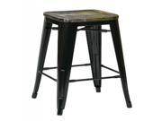 Bristow 26 Antique Metal Barstool with Vintage Wood Seat Black Finish Frame Pine Alice Finish Seat 2 Pack