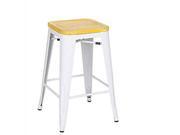 Bristow 26 Antique Metal Barstool with Vintage Wood Seat White Finish Frame Ash Yellow Stone Finish Seat 4 Pack
