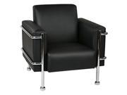 Club Chair in Black Bonded Leather with Chrome Accents