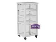 Garret 4 Drawer Rolling Cart in Purple Metal Finish Frame and Wood Top Fully Assembled.