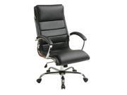 Executive Chair with thick padded Black faux leather seat and back with built in lumbar support and Chrome Finish Base