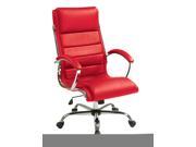 Executive Chair with thick padded Red faux leather seat and back with built in lumbar support and Chrome Finish Base