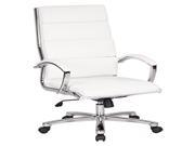 High Back Executive White Faux Leather Chair with Polished Aluminum Finish and Padded Arms and Base
